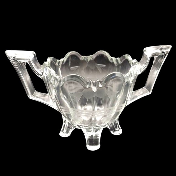 Early American Pressed Glass Floral Etched Creamer & Open Sugar Set EAPG - Picture 3 of 8